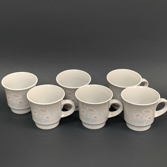 Noritake Stoneware Iceflower Ice Flower Cups Gray White Floral Lot of 6 - Picture 1 of 7